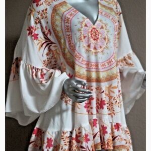 Umgee Floral Tunic - White and Orange